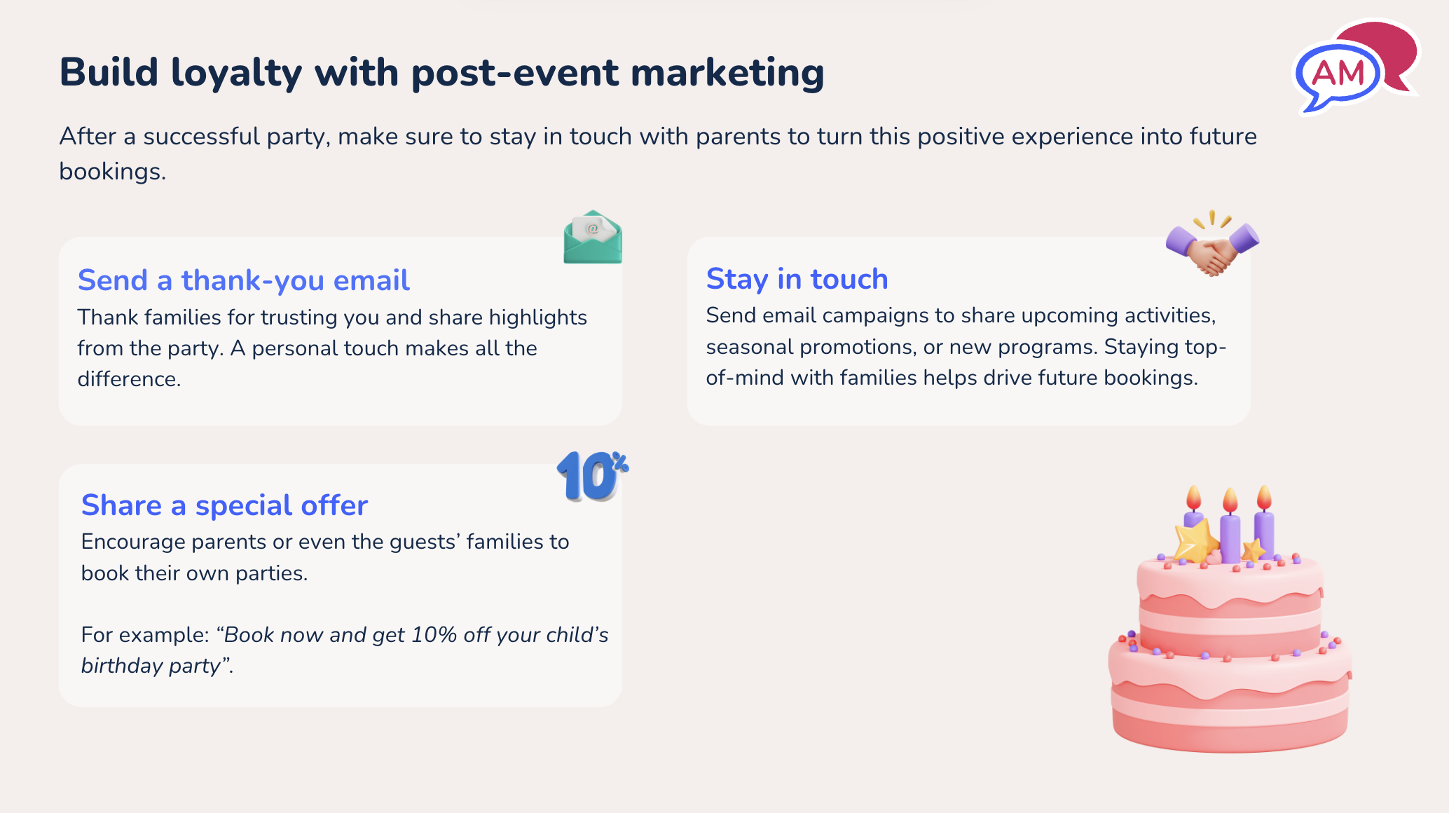 Graphic from webinar showing tips of building post-event loyalty with guests